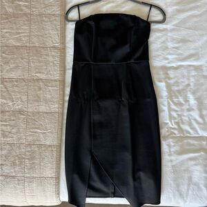 Lulu's Classic Asymmetrical Black Strapless Midi Dress